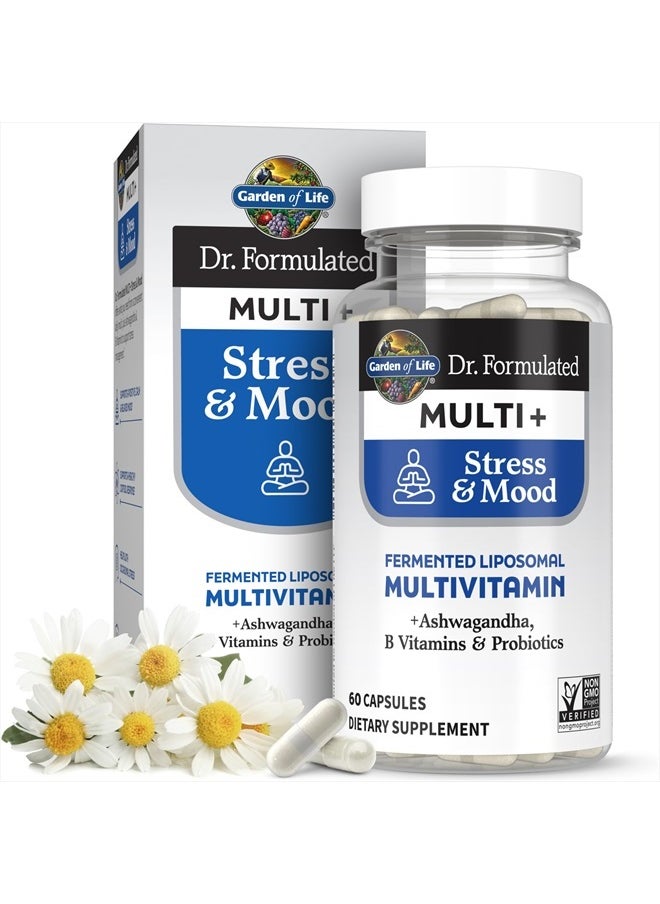 Dr. Formulated Multi+ Stress & Mood, Fermented Liposomal Multivitamin + Ashwagandha, B Vitamins & Probiotics - 60 Capsules, Whole Food Vitamin & Mineral Supplement