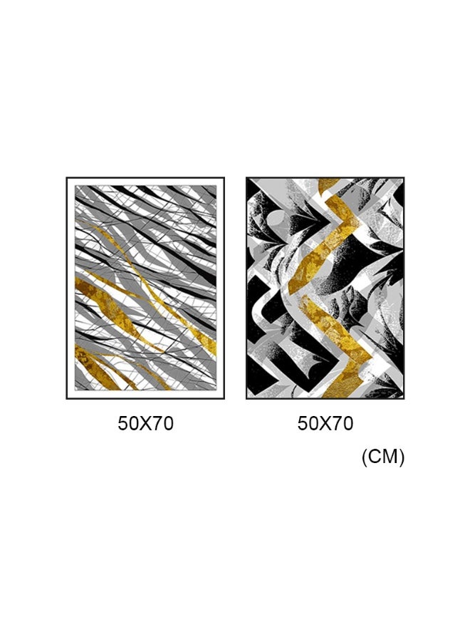 Golden Streaks Duo Abstract Set Of 2 Alloy Matt - Black Frame Wall Art