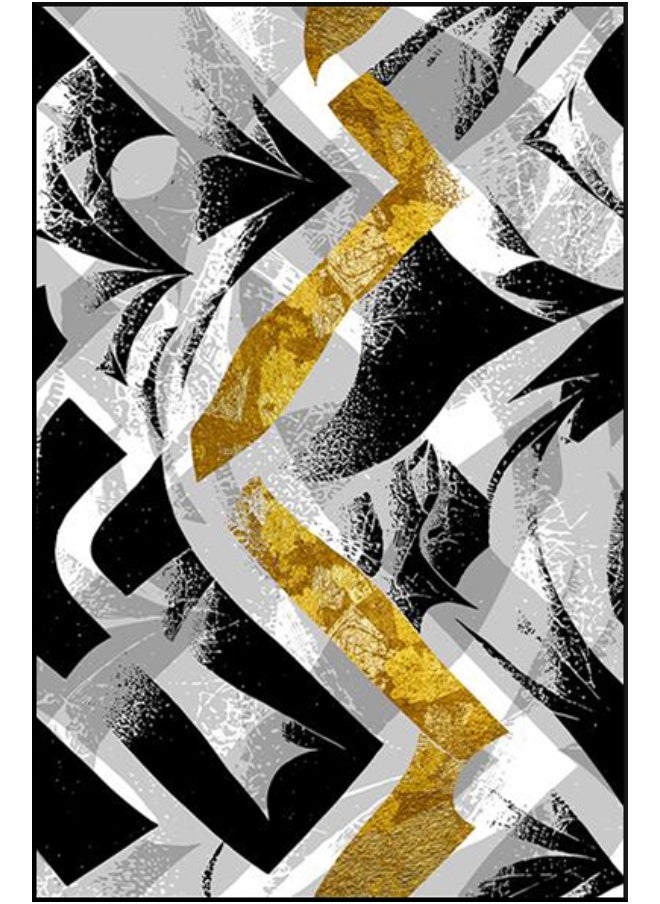 Golden Streaks Duo Abstract Set Of 2 Alloy Matt - Black Frame Wall Art
