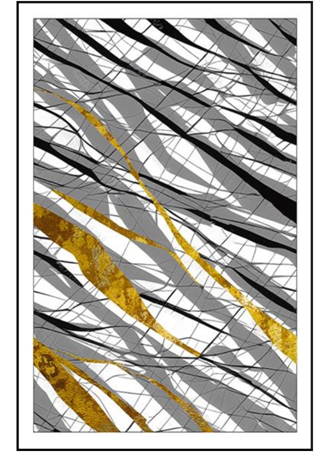 Golden Streaks Duo Abstract Set Of 2 Alloy Matt - Black Frame Wall Art