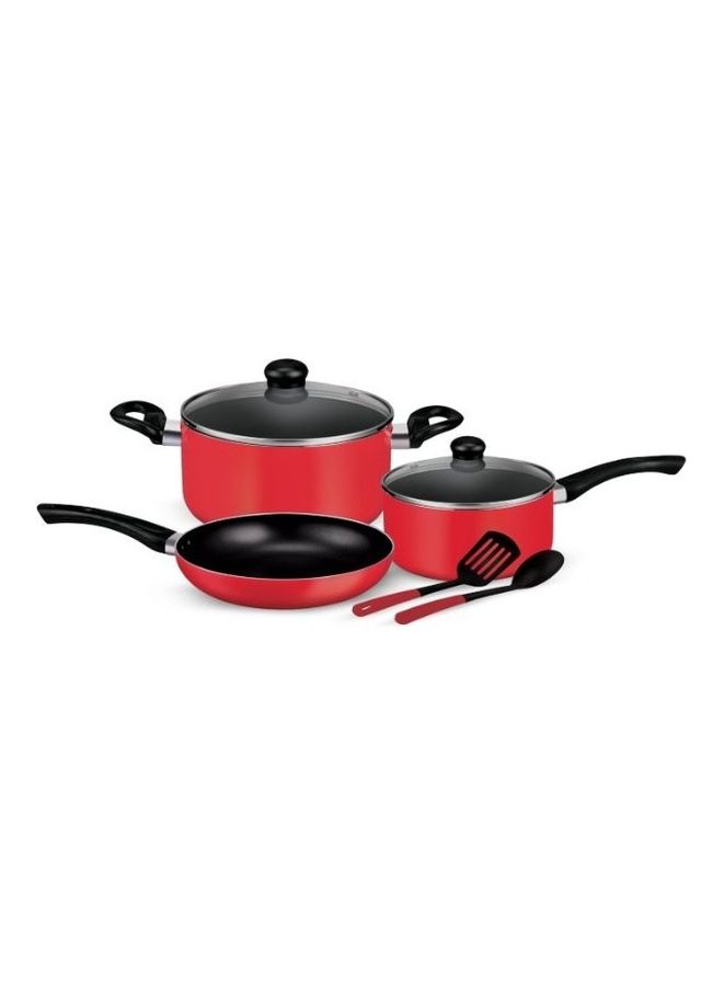 Royalford 7-Piece Non-Stick Press Aluminum Cookware Set Red 24-16-24cm