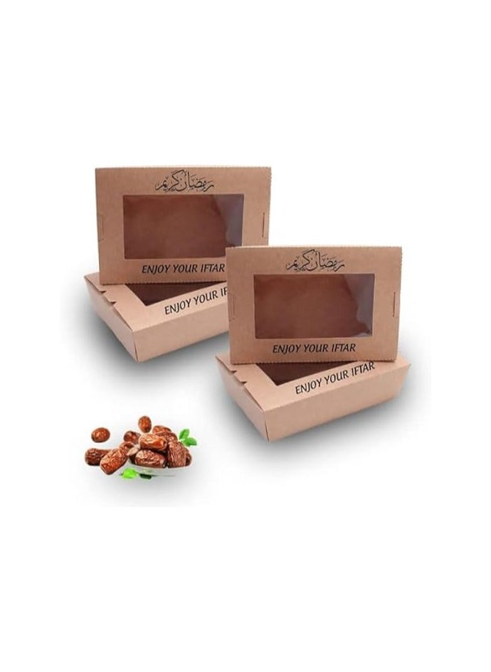 Pack Of 10 Eco-Friendly Ramadan Meal Packaging Set-Brown Kraft Takeout Boxes With Iftar Design And Water Bottle Stickers For Festive Ramadan Celebrations-Ramadan Snack Box