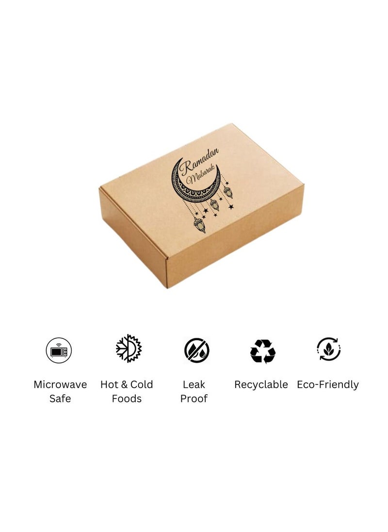 Pack Of 10 Eco-Friendly Ramadan Meal Packaging Set-Brown Kraft Takeout Boxes With Iftar Design And Water Bottle Stickers For Festive Ramadan Celebrations-Ramadan Snack Box