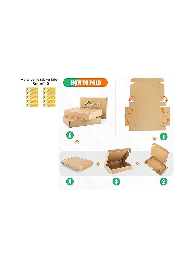 Pack Of 10 Eco-Friendly Ramadan Meal Packaging Set-Brown Kraft Takeout Boxes With Iftar Design And Water Bottle Stickers For Festive Ramadan Celebrations-Ramadan Snack Box