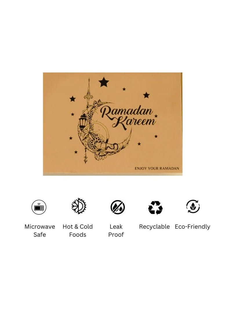 Pack Of 10 Eco-Friendly Ramadan Meal Packaging Set-Brown Kraft Takeout Boxes With Iftar Design And Water Bottle Stickers For Festive Ramadan Celebrations-Ramadan Snack Box