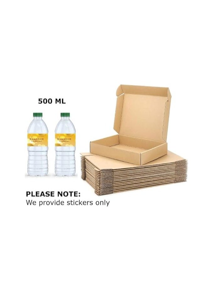 Pack Of 10 Eco-Friendly Ramadan Meal Packaging Set-Brown Kraft Takeout Boxes With Iftar Design And Water Bottle Stickers For Festive Ramadan Celebrations-Ramadan Snack Box