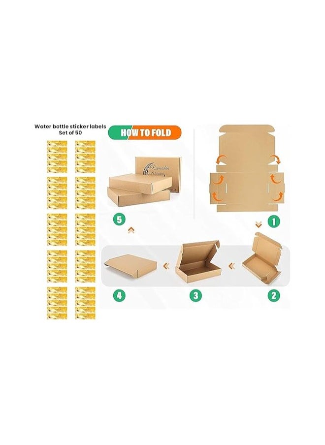 Pack Of 10 Eco-Friendly Ramadan Meal Packaging Set-Brown Kraft Takeout Boxes With Iftar Design And Water Bottle Stickers For Festive Ramadan Celebrations-Ramadan Snack Box