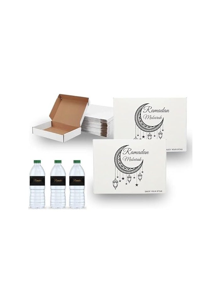 Pack Of 10 Eco-Friendly Ramadan Meal Packaging Set-Brown Kraft Takeout Boxes With Iftar Design And Water Bottle Stickers For Festive Ramadan Celebrations-Ramadan Snack Box