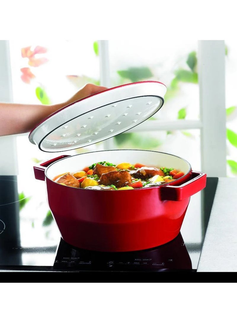 Pyrex Slow Cook Oval Casserole 24cm Red - Durable, Enamel Finish, Induction Compatible