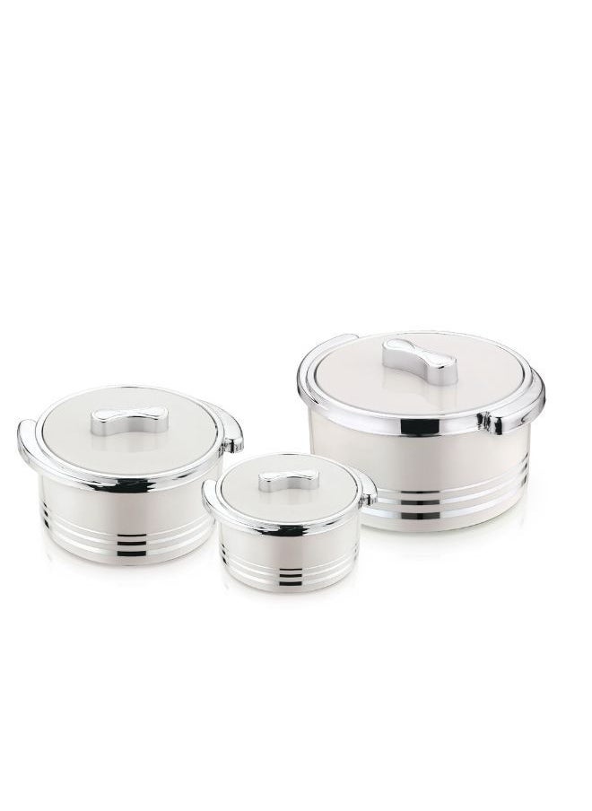 Winsor Omega Thermo Container 3 pcs set 1500 + 2200 + 3300m | Hot Pot Stainless Steel Casserole Set | Insulated Food Warmer Set Perfect for your Dining Table - Silver