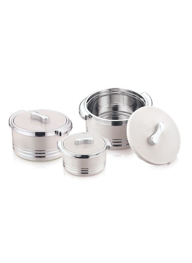 Winsor Omega Thermo Container 3 pcs set 1500 + 2200 + 3300m | Hot Pot Stainless Steel Casserole Set | Insulated Food Warmer Set Perfect for your Dining Table - Silver