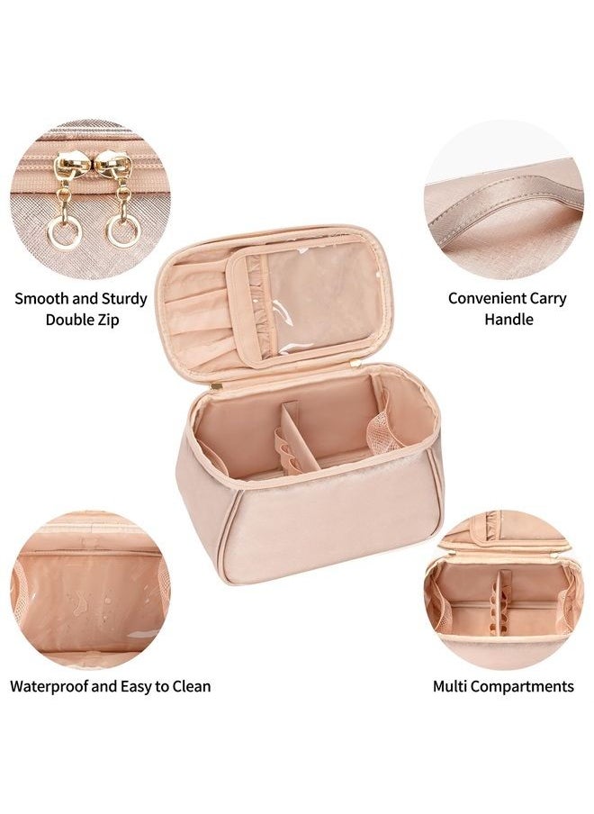 Large Makeup Bag, Makeup Bag Organizer Cosmetic Bags for Women Travel Travel Toiletry Bag Make Up Bag with Divider and Handle for Cosmetics Toiletries Brushes Tools Storage -Rose Gold