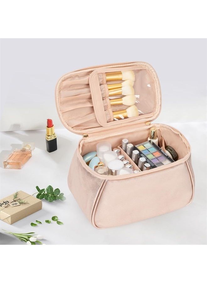 Large Makeup Bag, Makeup Bag Organizer Cosmetic Bags for Women Travel Travel Toiletry Bag Make Up Bag with Divider and Handle for Cosmetics Toiletries Brushes Tools Storage -Rose Gold