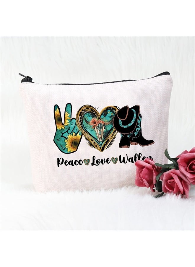 Country Music Gift Peace Love Cosmetic Bag Western Cowboy Gift (Peace Love Wal Cosmetic Bag)