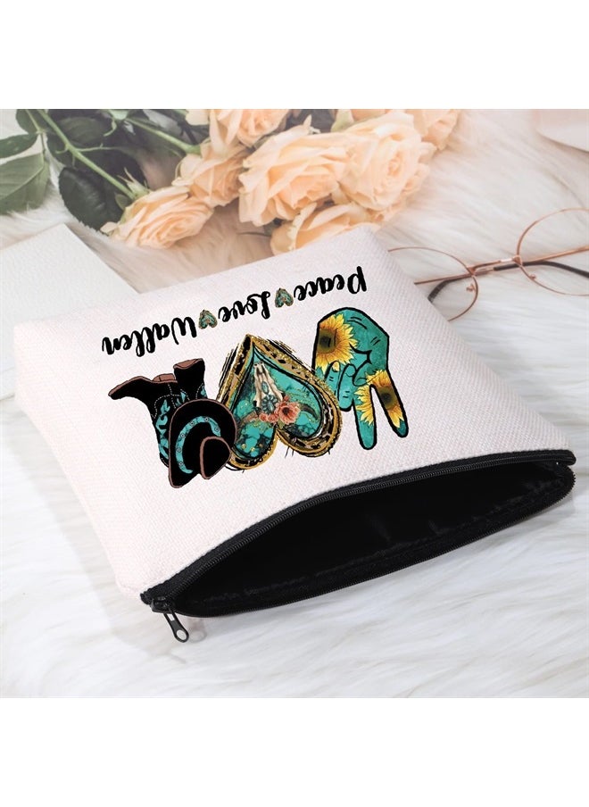 Country Music Gift Peace Love Cosmetic Bag Western Cowboy Gift (Peace Love Wal Cosmetic Bag)