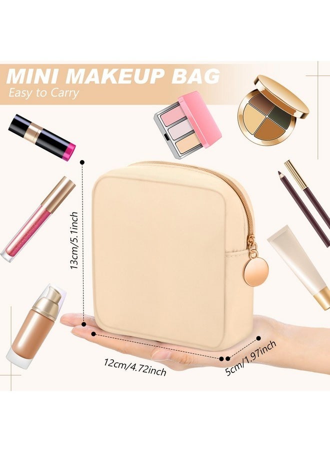 12 Pcs Mini Makeup Bag Nylon Small Pouch For Purse Mini Square Nylon Pouch With Zipper Small Cosmetic Travel Makeup Bag Purse Organizer For Women(Beige Color,Regular)