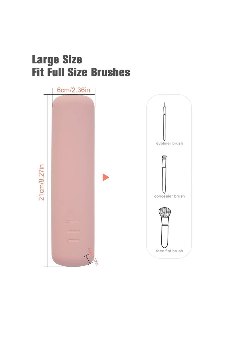 INOVERA (LABEL) Silicone Large Makeup Brush Holder, Cosmetic Face Brushes Pouch, Magnetic Anti-Fall Out, Soft And Sleek Makeup Tools Organizer For Travel (Light Pink, Width:6 Cm)