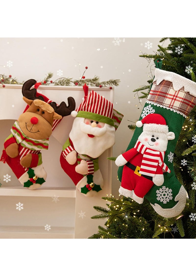 3-Pack Large Personalized Christmas Stockings – 19-Inch Kids Stocking Bags for Christmas Decor, Hanging Socks for Holiday Celebration.