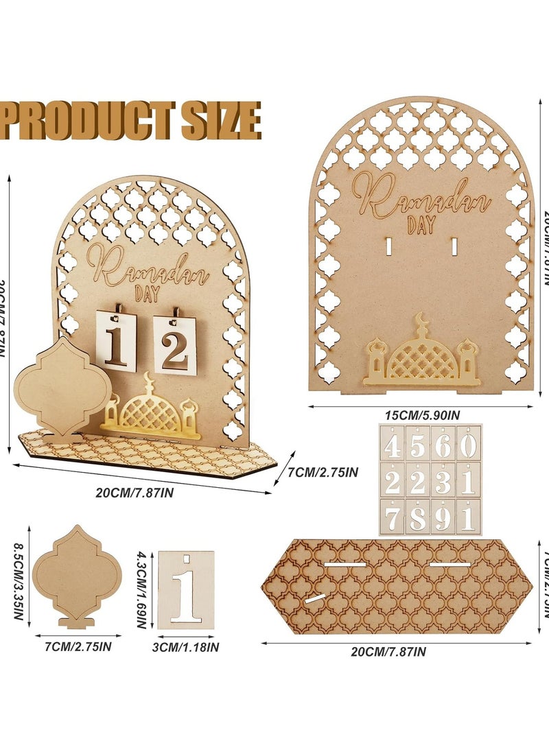 Ramadan Wooden Calendar, Eid Ramadan Mubarak Advent Countdown Calendar Ramadan Gift Decorations Eid Calendar for Children Ramadan Eid Decor (Palace Style)