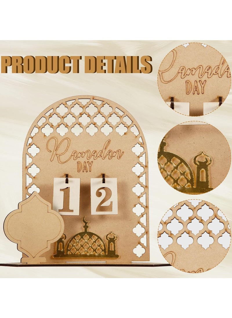 Ramadan Wooden Calendar, Eid Ramadan Mubarak Advent Countdown Calendar Ramadan Gift Decorations Eid Calendar for Children Ramadan Eid Decor (Palace Style)