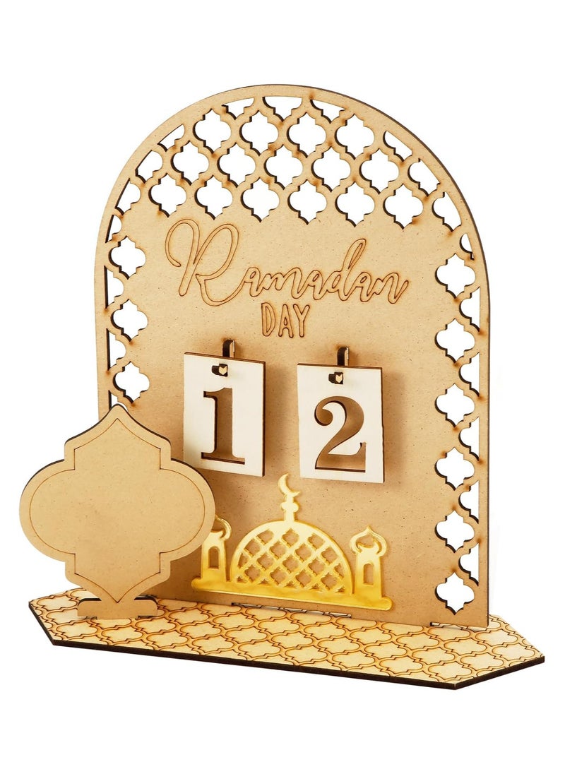 Ramadan Wooden Calendar, Eid Ramadan Mubarak Advent Countdown Calendar Ramadan Gift Decorations Eid Calendar for Children Ramadan Eid Decor (Palace Style)