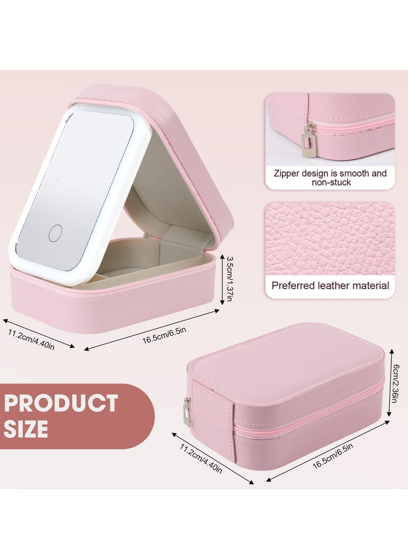 Portable Makeup Jewelry Box with LED Mirror, Small Makeup Bag with Light Mirror, Three-Color Adjustable Makeup Mirror Storage Box, Portable Storage Makeup Box for Women's Beauty Tools