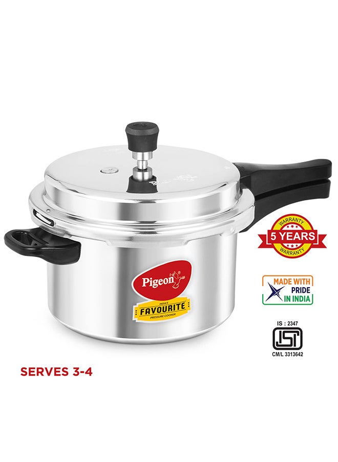 5Liters Pigeon by Stovekraft Favourite Induction Base Aluminium Pressure Cooker with Outer Lid, 5 Litres, Silver Silver