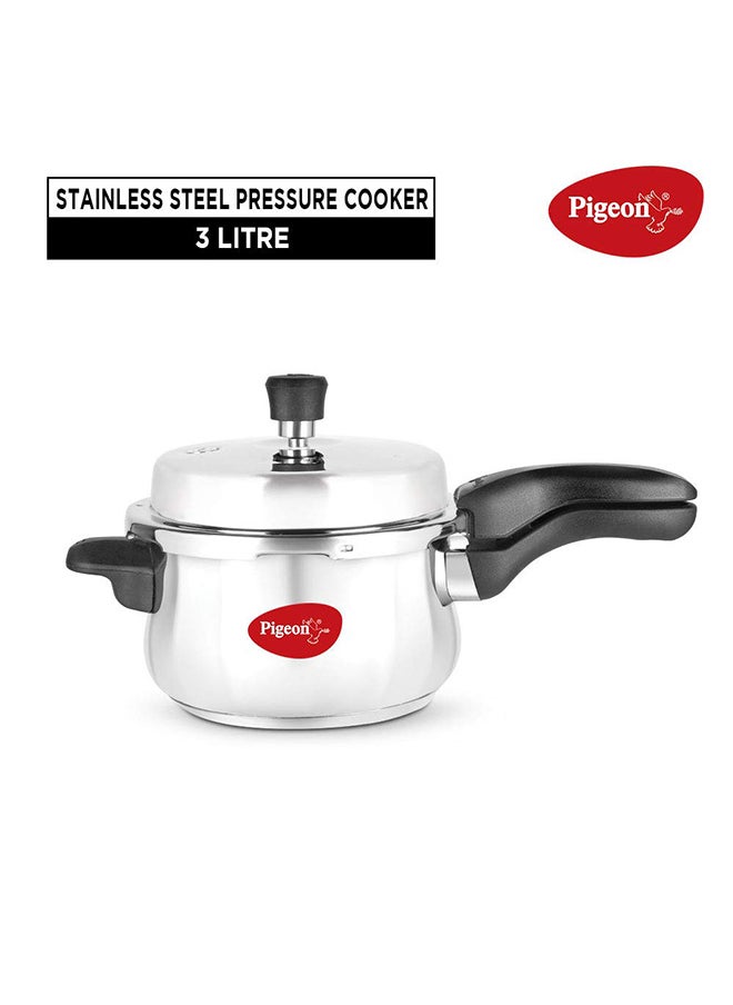 3Liters Pigeon By Stovekraft Stainless Steel Inox Plus Steel Pressure Cooker with Outer Lid Induction and Gas Stove Compatible 3 Litre Capacity for Healthy Cooking (Silver) Silver