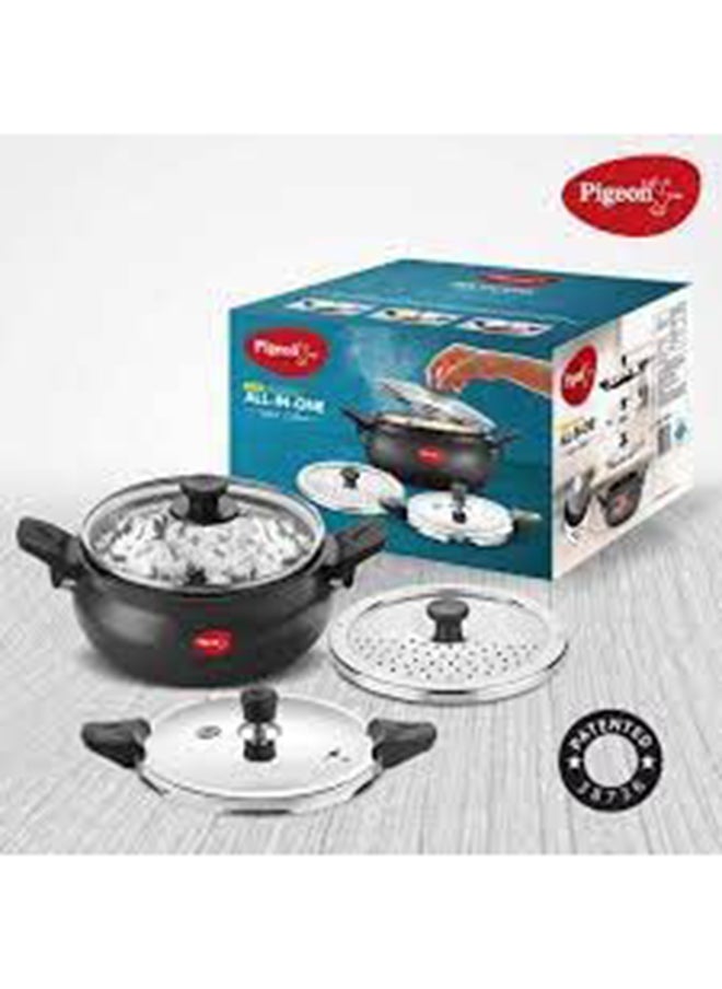 5Liters Pigeon by Stovekraft All in One Ceramic Super Outer Lid Cooker, 5 Liters, Black/Transparent - Aluminium & Stainless Steel Black