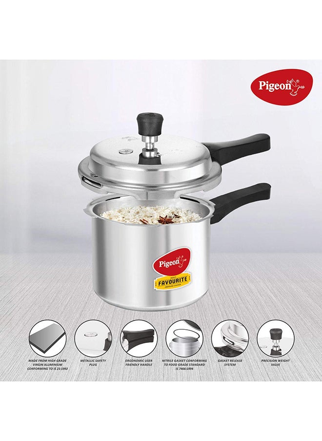 3Liters Pigeon By Stovekraft Favourite Induction Base Aluminium Pressure Cooker with Outer Lid, 3 Litres (Silver) Silver