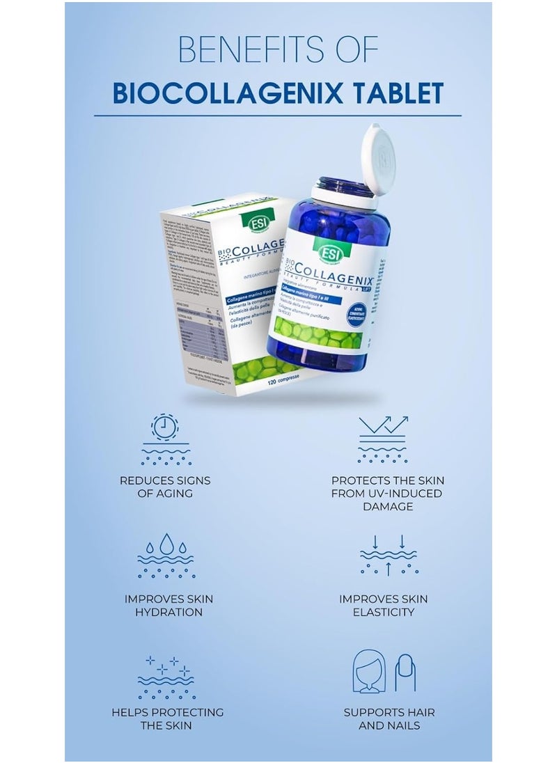 Anti-Aging Marine Collagen Supplement, 1000mg (120 Tablets) - Boosts Skin Elasticity, Reduces Aging Signs, Enhances Hydration and Firmness & Supports Hair & Nails with UV Protection