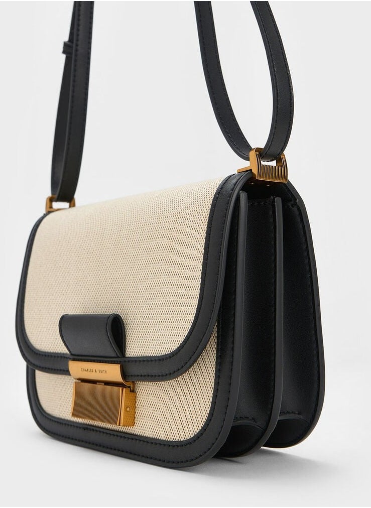 Charlot Canvas Crossbody Bag & Shoulder Bag - Black/Beige