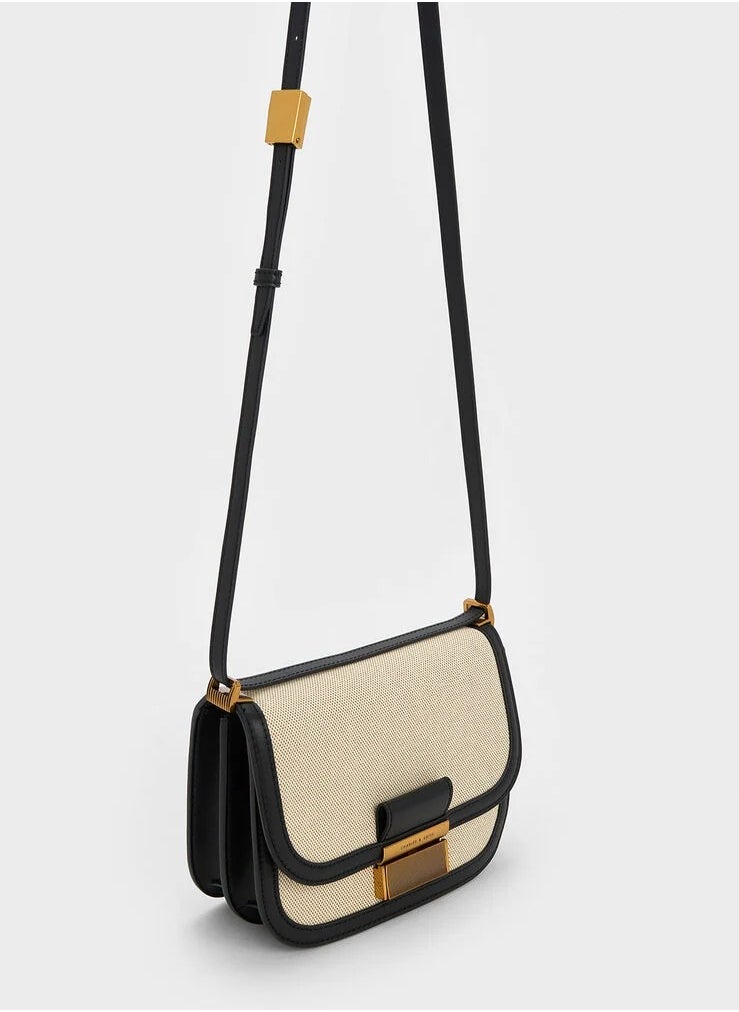 Charlot Canvas Crossbody Bag & Shoulder Bag - Black/Beige