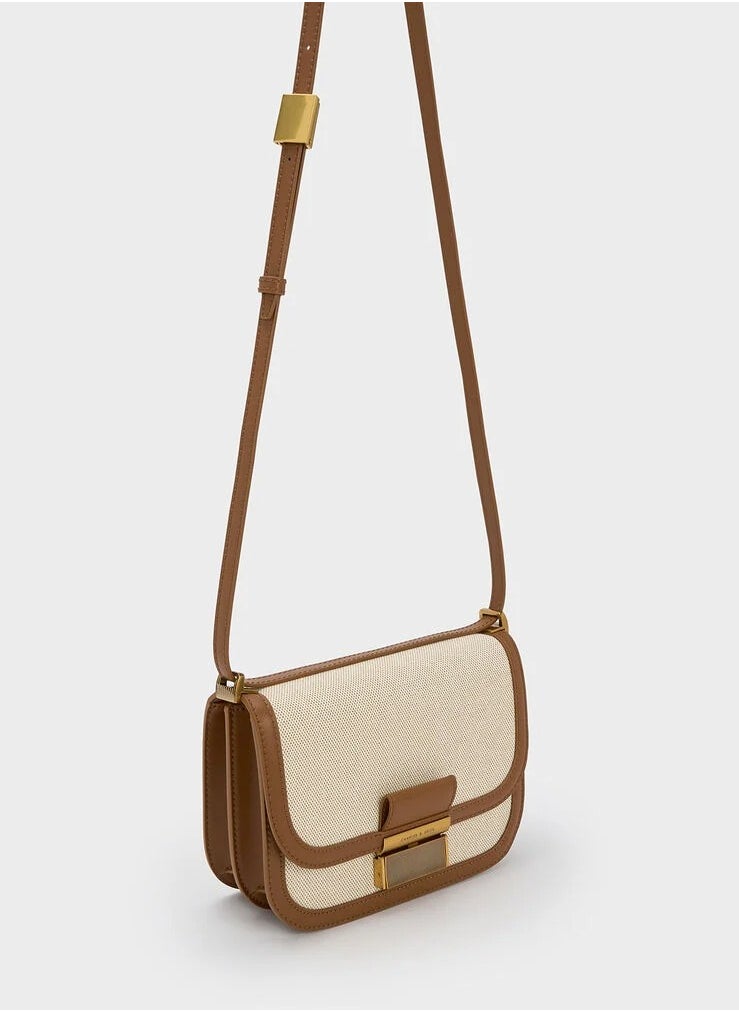 Charlot Canvas Crossbody Bag & Shoulder Bag - Chocolate/Beige