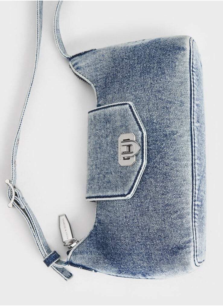 Arwen Denim Belted Shoulder Bag &Crossbody Bag - Denim Blue