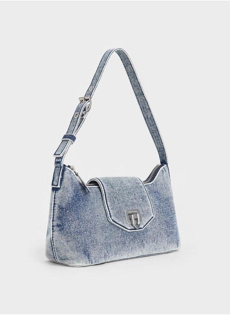 Arwen Denim Belted Shoulder Bag &Crossbody Bag - Denim Blue