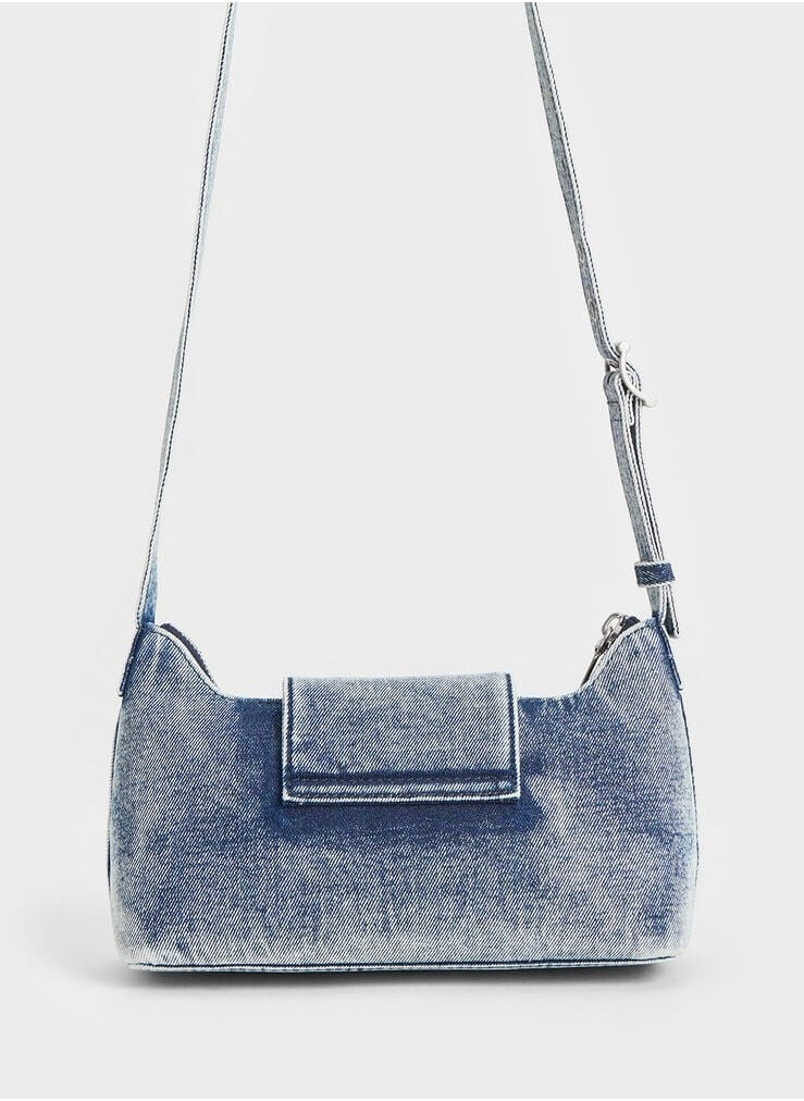 Arwen Denim Belted Shoulder Bag &Crossbody Bag - Denim Blue