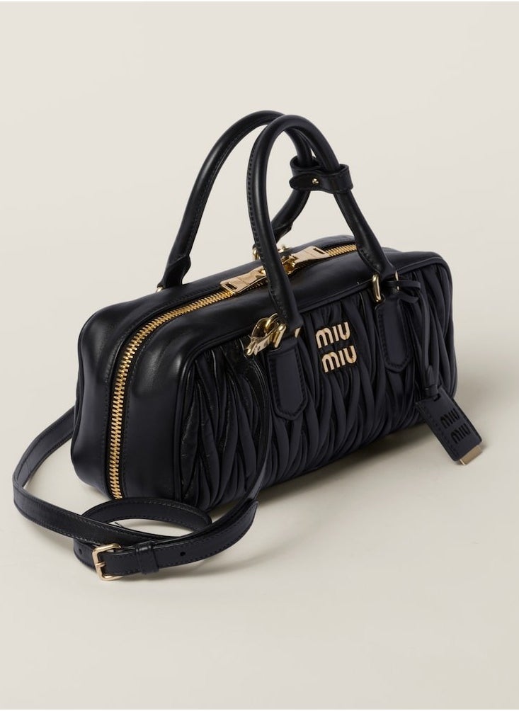 Miu arcadie matelass é soft leather handbag with adjustable slanted shoulder bag 27 * 12 * 9cm (black)