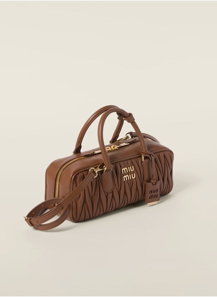 Miu arcadie matelass é soft leather handbag with adjustable slanted shoulder bag 27 * 12 * 9cm (dark brown)