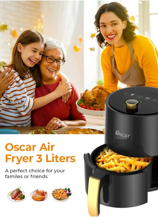 OSCAR | Hand Control Air Fryer | Model: OAF3LMCB | Foods with Less Oil | Rapid Air Recycling Technology | Even Cooking | Easy-to-Use Controls | Compact Design 3 Liters Capacity