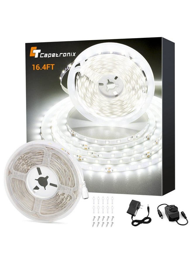 CT CAPETRONIX White LED Strip Light, 16.4 Feet 24 Volt LED Light Strip White, 6000K-6500K Daylight Super Bright LED Tape Light for Bedroom, Kitchen, Closet, Cabinet, Mirror, Indoor（Dimmer Included）