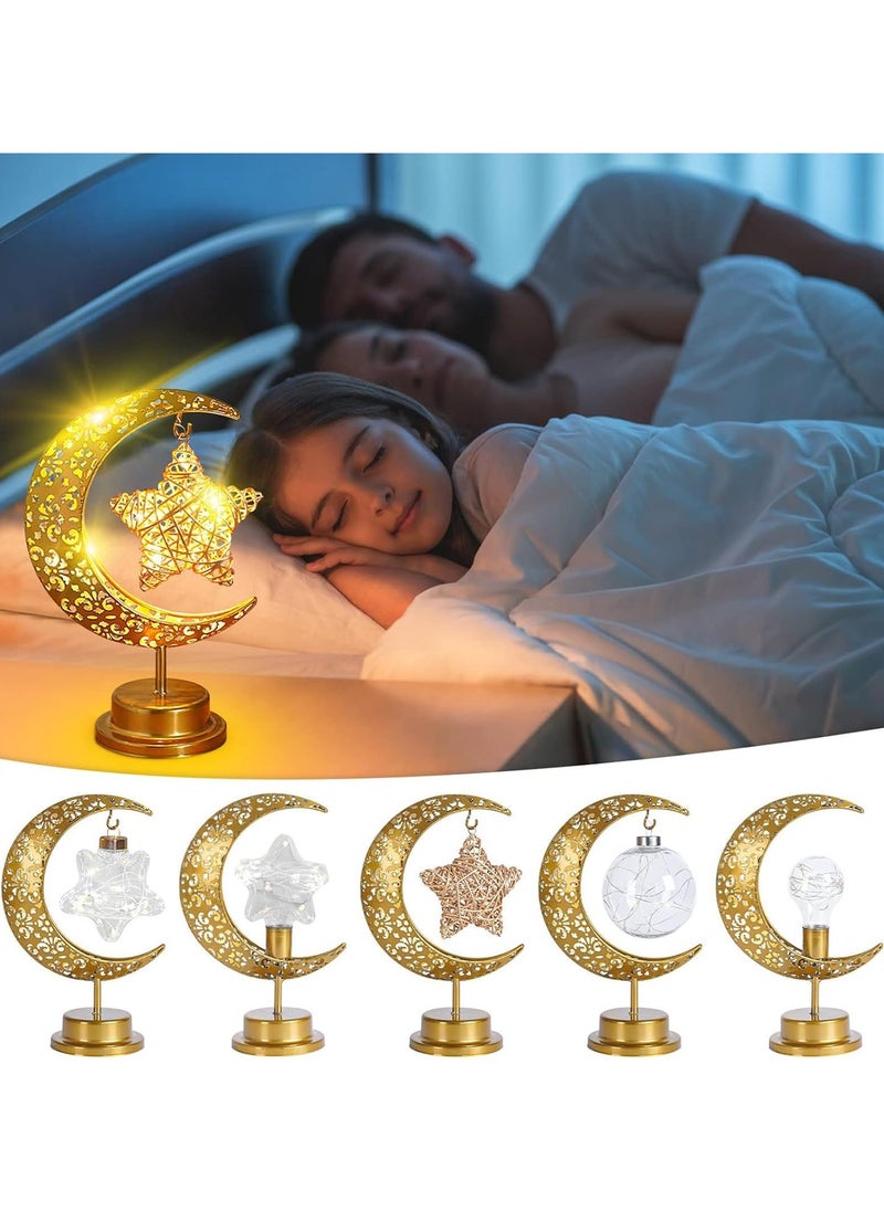 Ramadan Decorations LED Decorative Light Moon Star Table Lamp, Cordless Ramadan Moon Shape Desk Lamp, Bedside Table Night Light for Bedroom Dining Living Room Party Nursery Office Decor