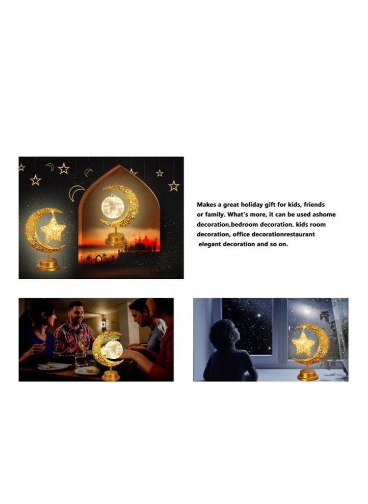 Ramadan Decorations LED Decorative Light Moon Star Table Lamp, Cordless Ramadan Moon Shape Desk Lamp, Bedside Table Night Light for Bedroom Dining Living Room Party Nursery Office Decor