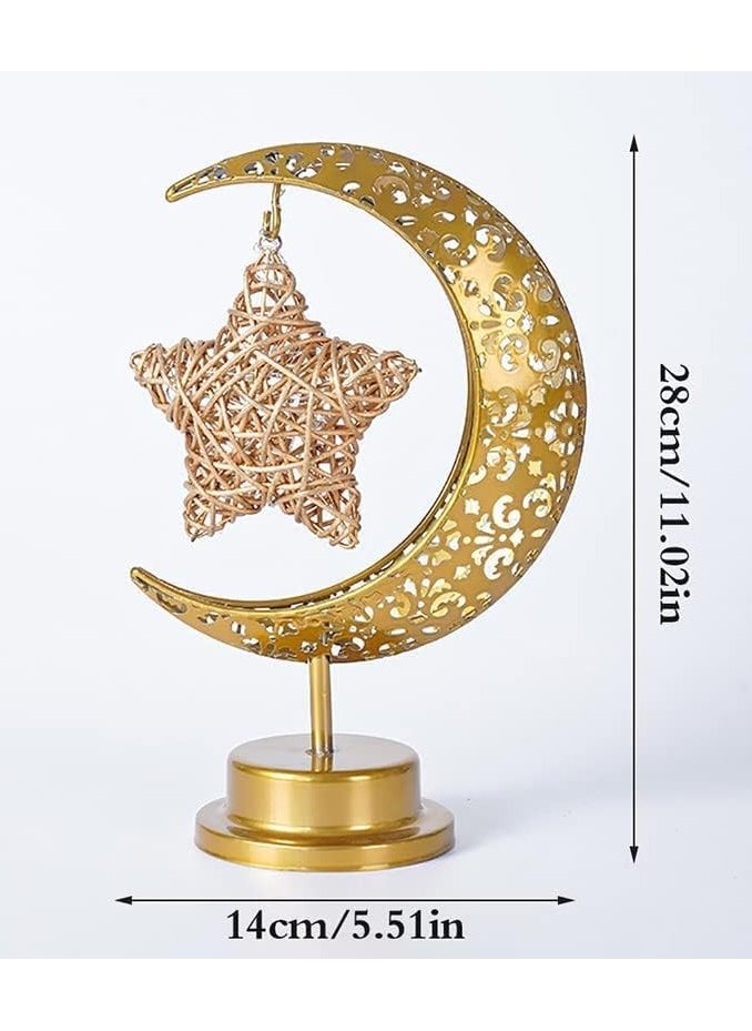 Ramadan Decorations LED Decorative Light Moon Star Table Lamp, Cordless Ramadan Moon Shape Desk Lamp, Bedside Table Night Light for Bedroom Dining Living Room Party Nursery Office Decor