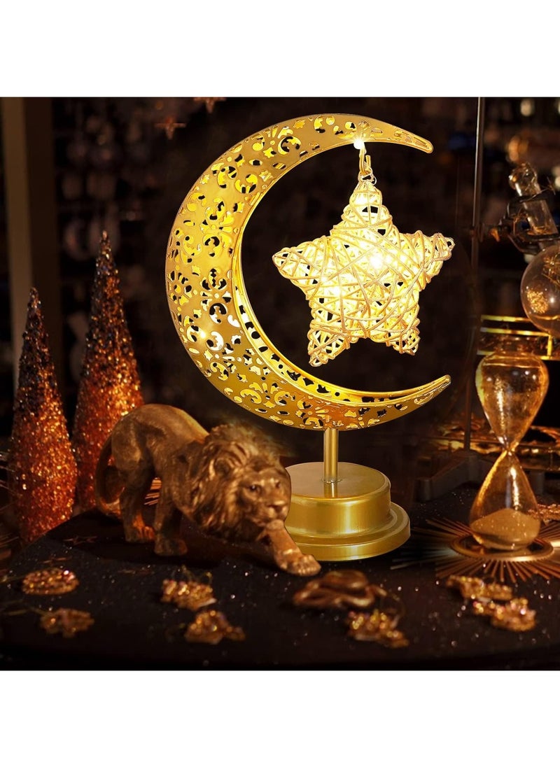 Ramadan Decorations LED Decorative Light Moon Star Table Lamp, Cordless Ramadan Moon Shape Desk Lamp, Bedside Table Night Light for Bedroom Dining Living Room Party Nursery Office Decor