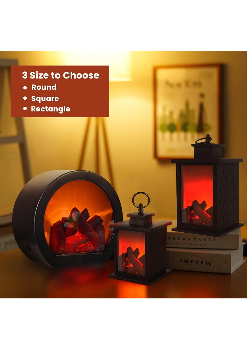 Fireplace Lanterns Decorative Flameless Portable Led Lantern, Fireplace Light LED Simulation Log Flame Effect, Touch Switch Simulation Flame LED Fireplace Lantern for Home Decor