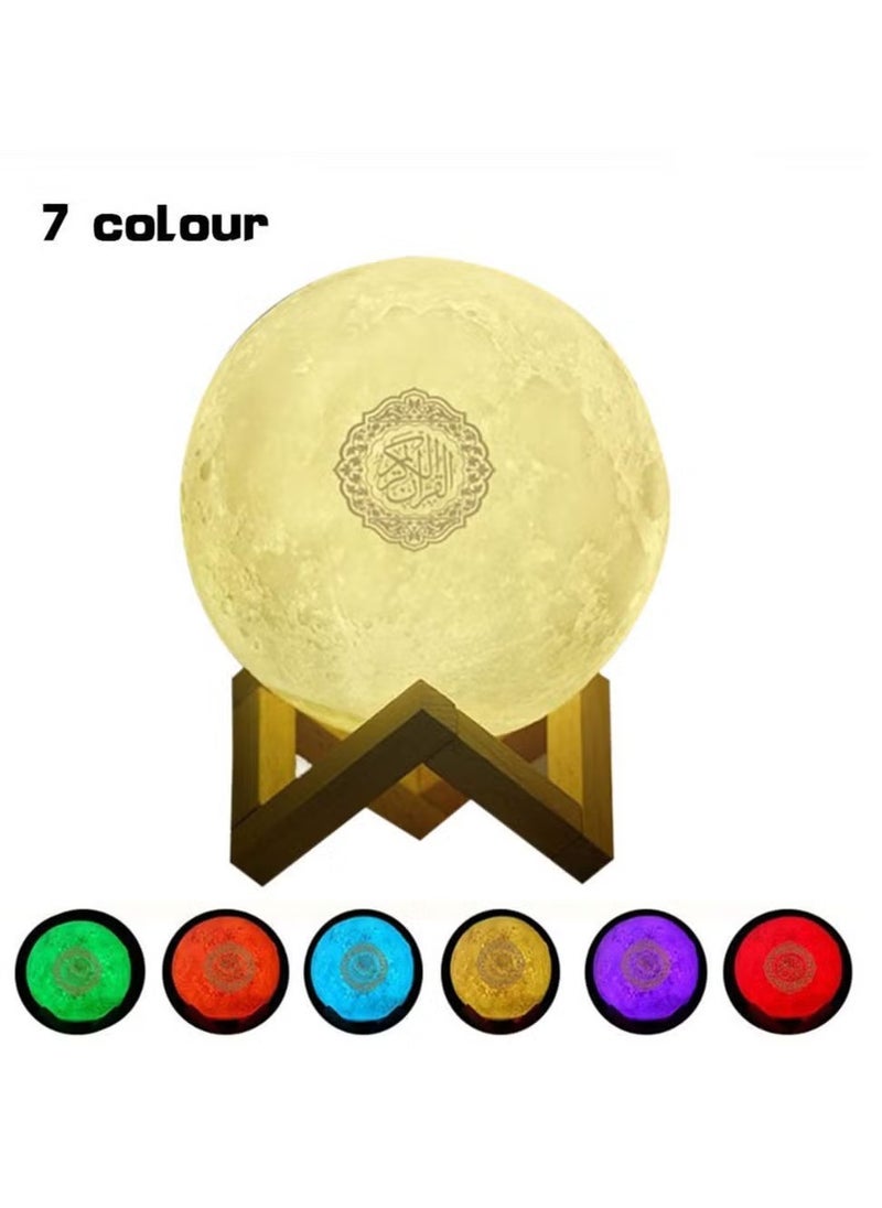 Qur'an Moon Lights 3D Print Lamp, 7 Colors LED Night Light with Bluetooth Speaker, Remote Control, Quran Recitations & Songs, FM Broadcast