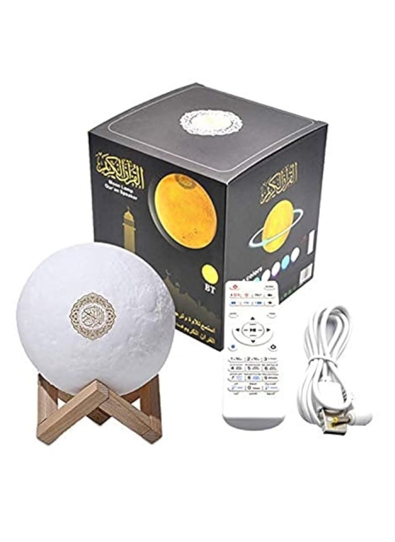 Qur'an Moon Lights 3D Print Lamp, 7 Colors LED Night Light with Bluetooth Speaker, Remote Control, Quran Recitations & Songs, FM Broadcast