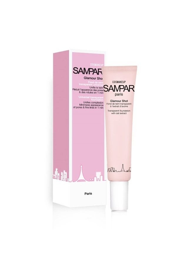 SAMPAR - Glamour Shot - Universal Transparent Foundation - Reduce Fine Lines, wrinkles, and Redness - ALL SKIN TONES - Cruelty-Free Beauty Made In Paris (.85 oz)