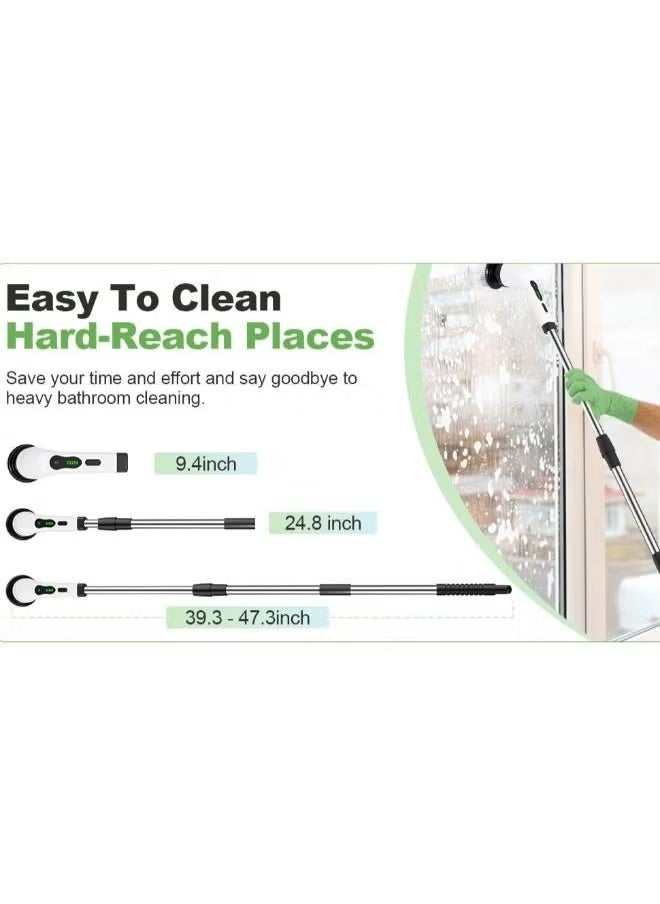 Electric Spin Scrubber – Cordless Shower Cleaning Brush with 8 Replaceable Brush Heads, Tub & Floor Tile 360° Power Scrubber, Dual Speed, Adjustable & Detachable Handle for Efficient Home Cleaning